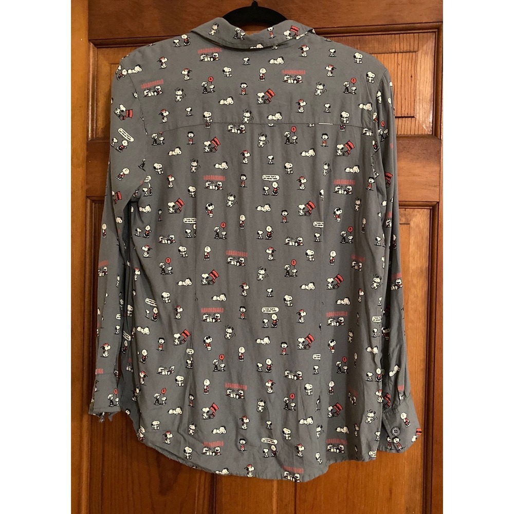 The Souled Store Womens M Gray Peanuts Snoopy Graphic Rayon Button Down Shirt - Picture 2 of 11